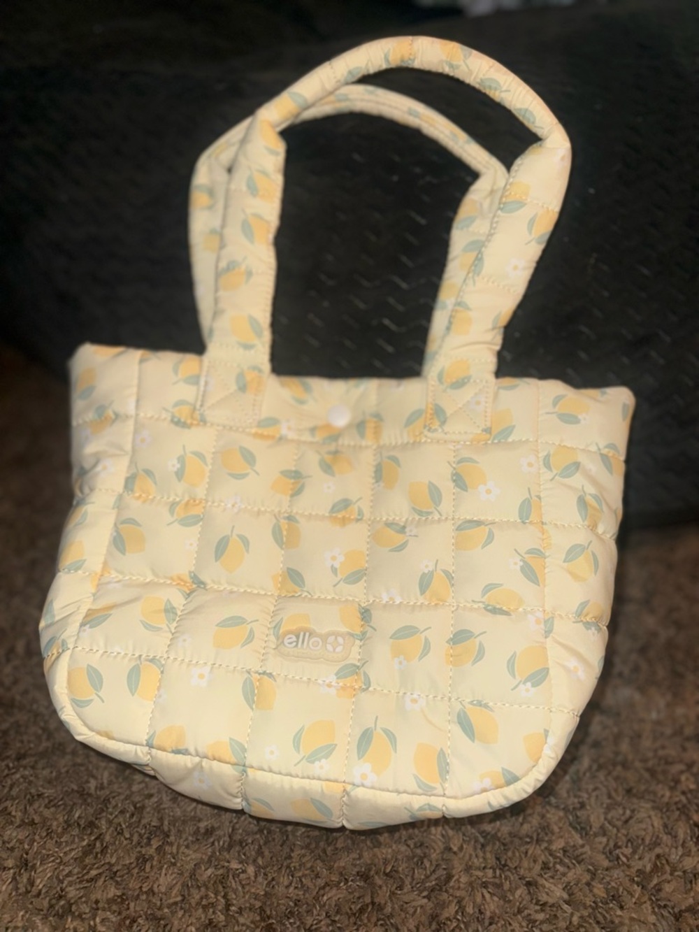Light Yellow Quilted Tote with Lemon Motif by Hello